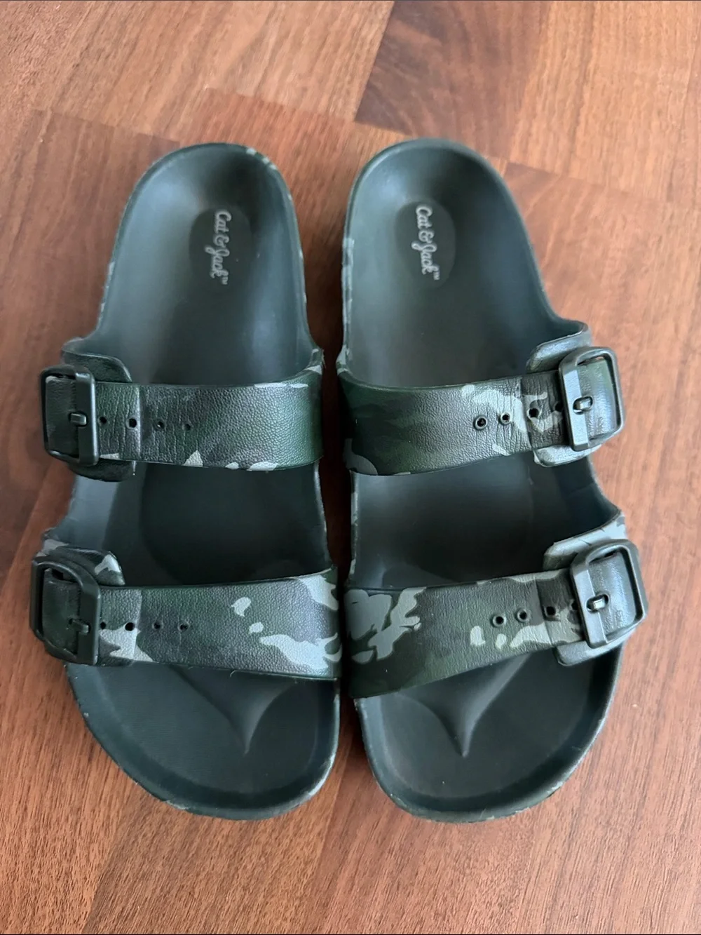 Cat & Jack Green Camo Double-Buckle Slides